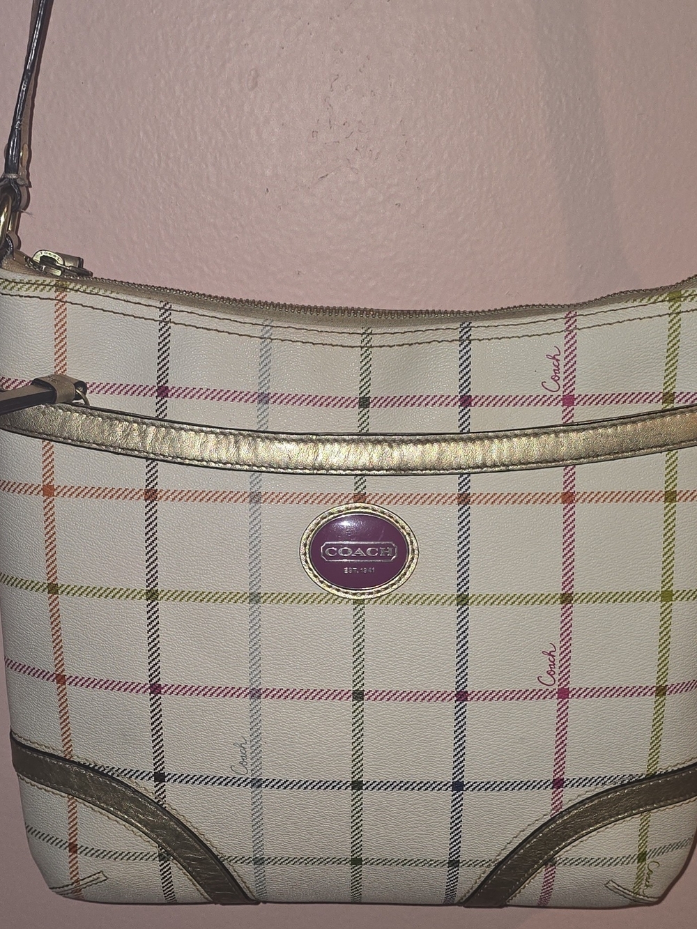 *SALE* Vintage Coach Y2K Peyton Tattersall File Bag - Gold Metallic Trim